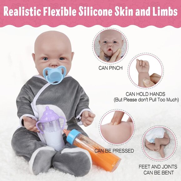 🆕17inch Full Platinum Silicone Baby Doll Reborn Eyes Open Lifelike Baby Boy - Picture 3 of 5